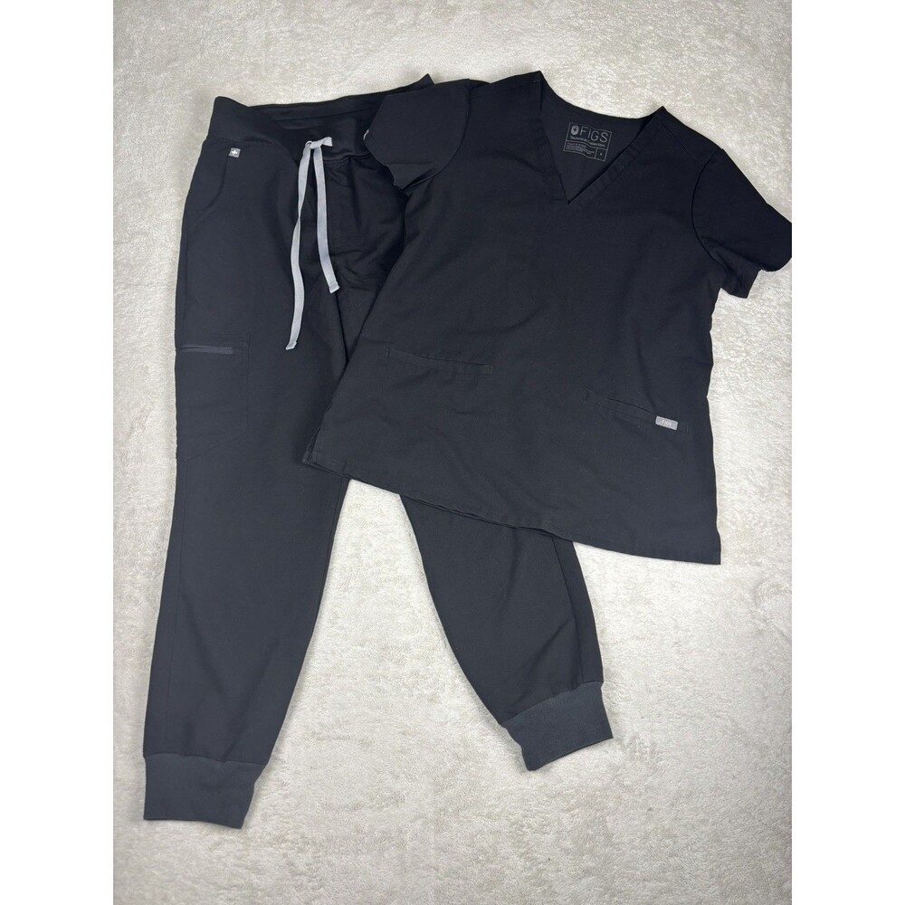 Figs Scrub Set Women's Small Casma Top & Zamora Joggers Bottom Black
